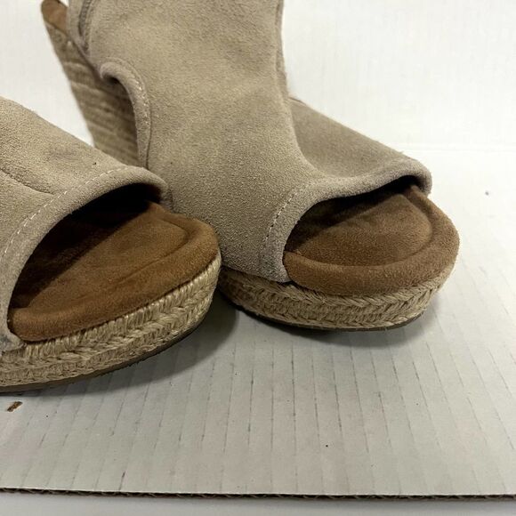 Minnetonka Blaire Fringe Suede Leather Open-Toe Wedge Espadrilles Stone Size 9 - Picture 4 of 9